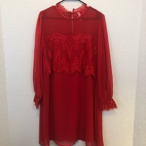 red lace/sheer dress with slip